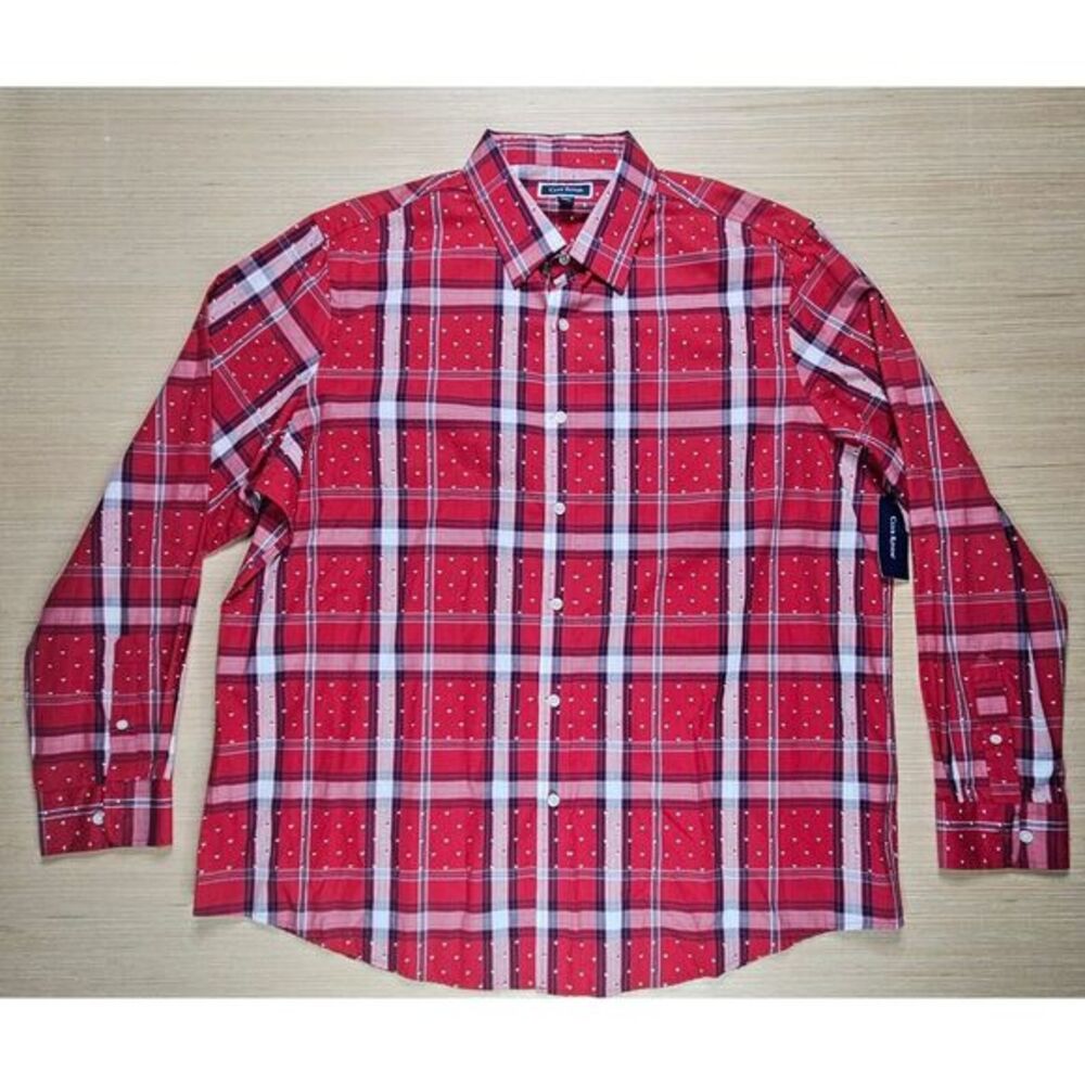 Club Room Mens Button Down Shirt Size‎ XXL Armin Plaid Karanda Red NEW Triangle